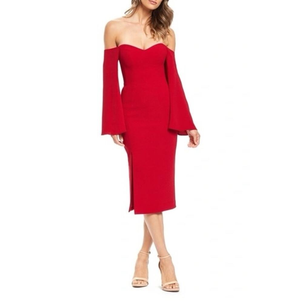Dress the Population Erin Bell Sleeve Sweatheart Midi Dress